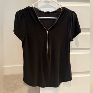 Black V-Neck Zip-Up Women's Top